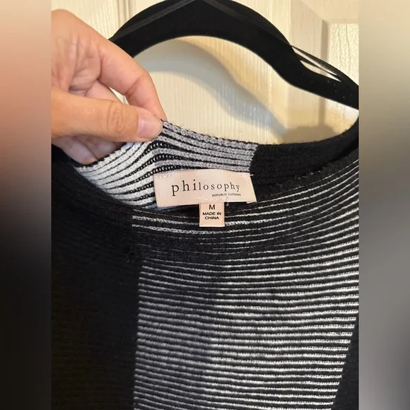 Philosophy Striped Ribbed Boatneck Dolman Sleeve Boxy Sweater, Black & White, M - Picture 4 of 6